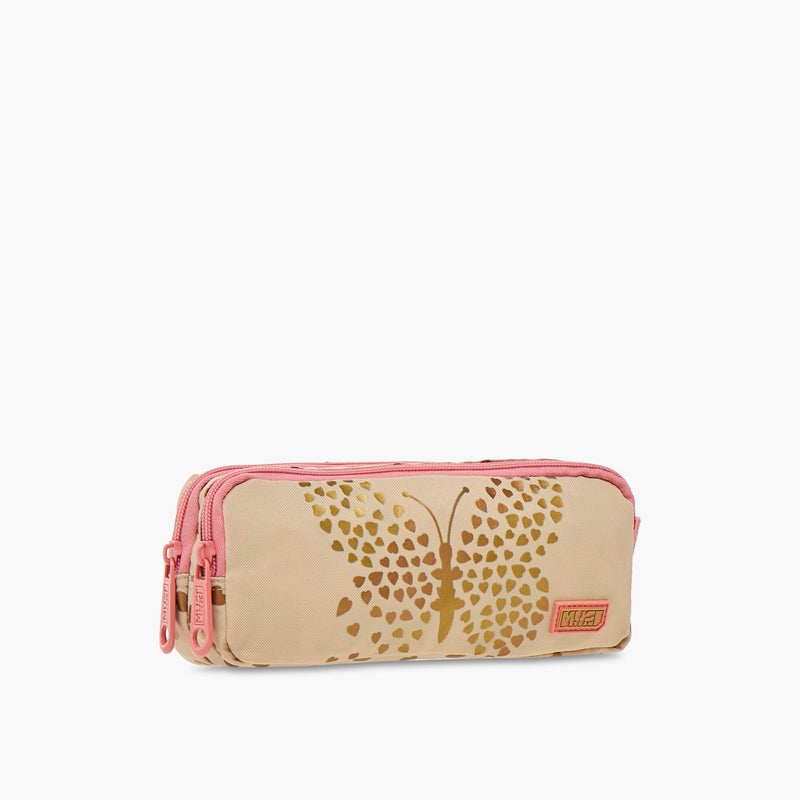 Must Pencil Case-Butterfly-2 Cmprt-1.10L-Age 5-8 (Polyester) Yellow \ 21X6X9 - Image 2